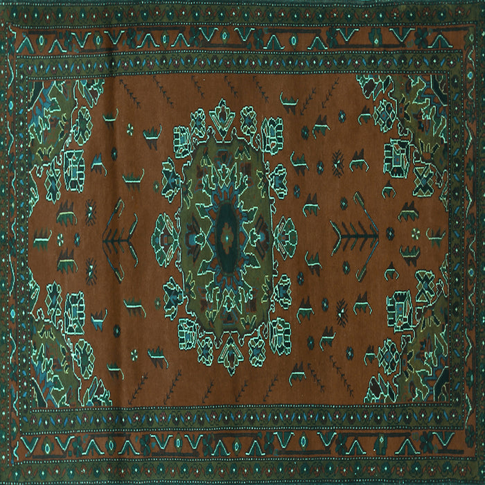 Square Machine Washable Medallion Turquoise Traditional Area Rugs, wshtr1772turq