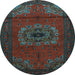 Round Medallion Light Blue Traditional Rug, tr1772lblu