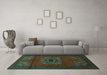 Machine Washable Medallion Turquoise Traditional Area Rugs in a Living Room,, wshtr1772turq