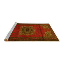 Sideview of Machine Washable Medallion Yellow Traditional Rug, wshtr1772yw