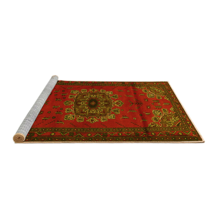 Sideview of Machine Washable Medallion Yellow Traditional Rug, wshtr1772yw