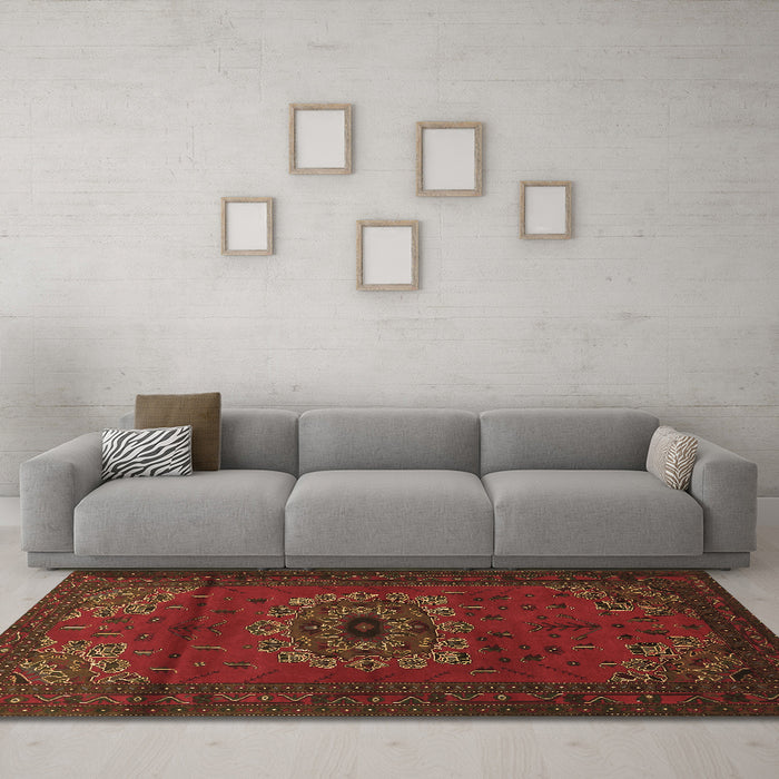 Machine Washable Medallion Brown Traditional Rug in a Living Room,, wshtr1772brn