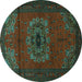 Round Medallion Turquoise Traditional Rug, tr1772turq