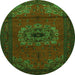 Square Medallion Green Traditional Rug, tr1772grn