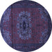 Round Machine Washable Medallion Blue Traditional Rug, wshtr1772blu