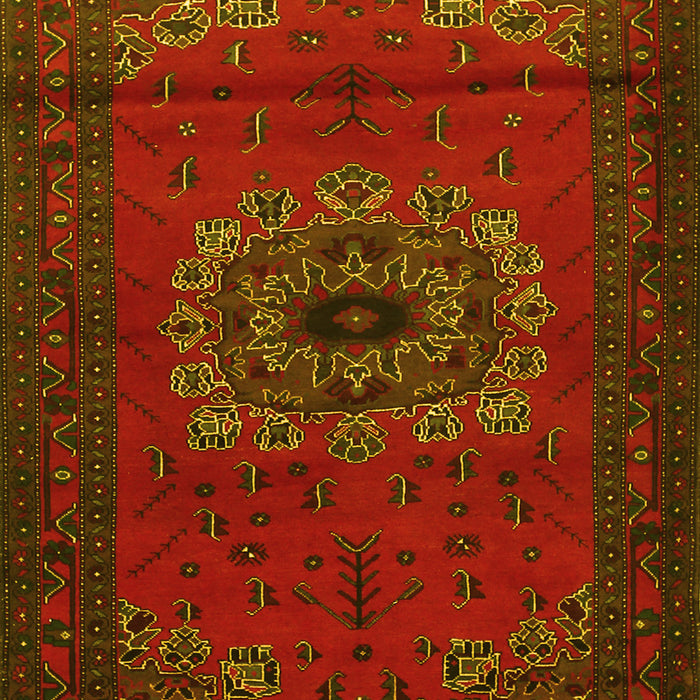 Machine Washable Medallion Yellow Traditional Rug, wshtr1772yw