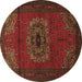 Round Medallion Brown Traditional Rug, tr1772brn