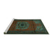 Sideview of Machine Washable Medallion Turquoise Traditional Area Rugs, wshtr1772turq