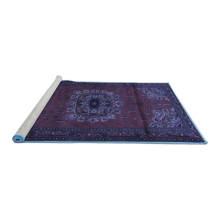 Sideview of Machine Washable Medallion Blue Traditional Rug, wshtr1772blu