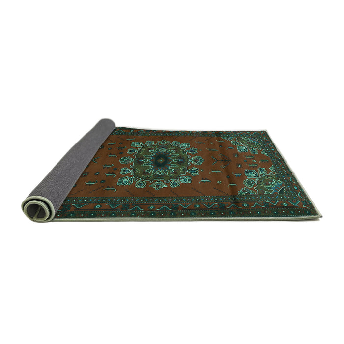 Sideview of Medallion Turquoise Traditional Rug, tr1772turq