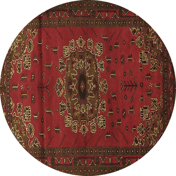 Round Machine Washable Medallion Brown Traditional Rug, wshtr1772brn