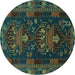 Round Persian Turquoise Traditional Rug, tr1773turq