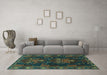 Machine Washable Persian Turquoise Traditional Area Rugs in a Living Room,, wshtr1773turq