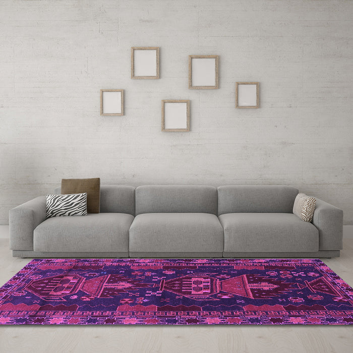 Machine Washable Persian Purple Traditional Area Rugs in a Living Room, wshtr1773pur