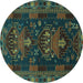 Round Machine Washable Persian Turquoise Traditional Area Rugs, wshtr1773turq