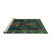 Sideview of Machine Washable Persian Turquoise Traditional Area Rugs, wshtr1773turq