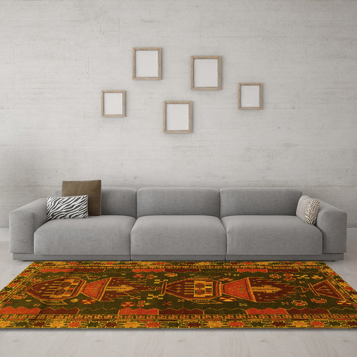 Machine Washable Persian Yellow Traditional Rug in a Living Room, wshtr1773yw