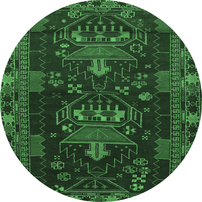 Round Machine Washable Persian Emerald Green Traditional Area Rugs, wshtr1773emgrn