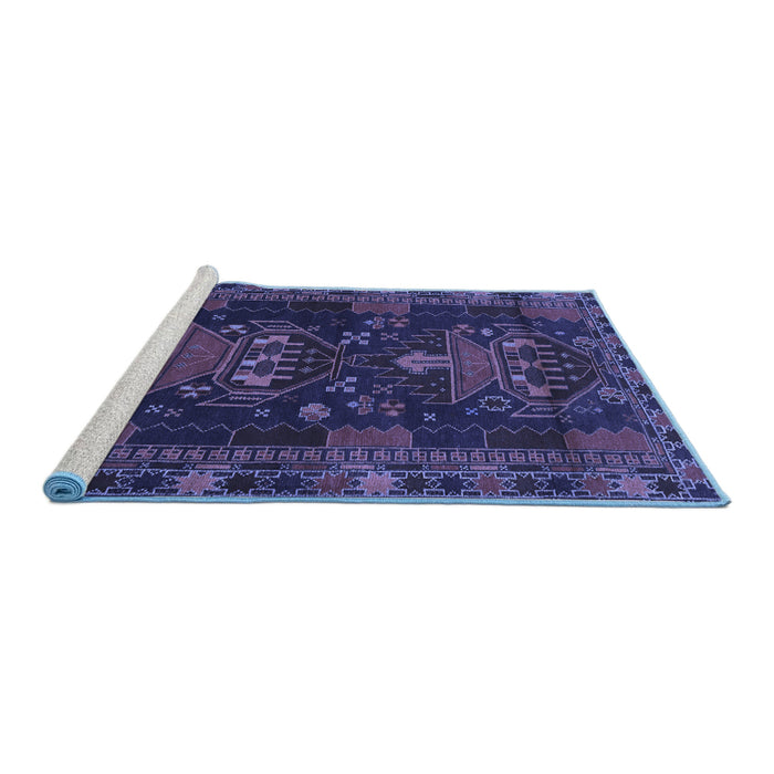 Sideview of Machine Washable Persian Blue Traditional Rug, wshtr1773blu