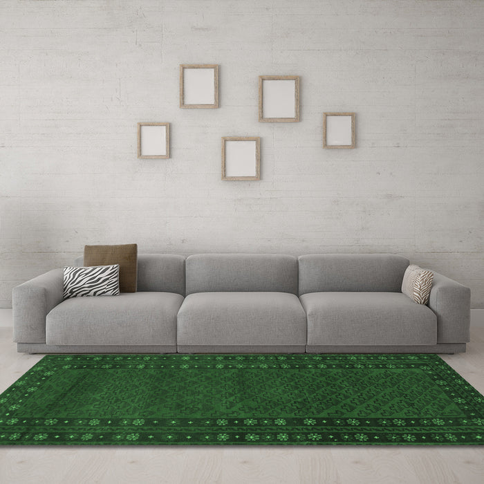 Machine Washable Southwestern Emerald Green Country Area Rugs in a Living Room,, wshtr1774emgrn