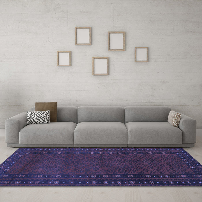 Machine Washable Southwestern Blue Country Rug in a Living Room, wshtr1774blu