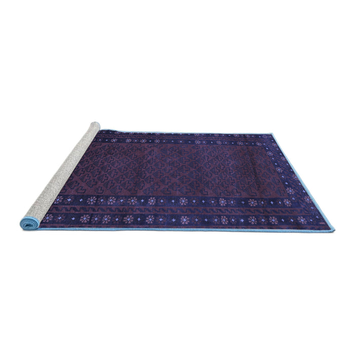 Sideview of Machine Washable Southwestern Blue Country Rug, wshtr1774blu