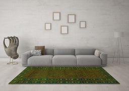 Machine Washable Southwestern Green Country Area Rugs in a Living Room,, wshtr1774grn