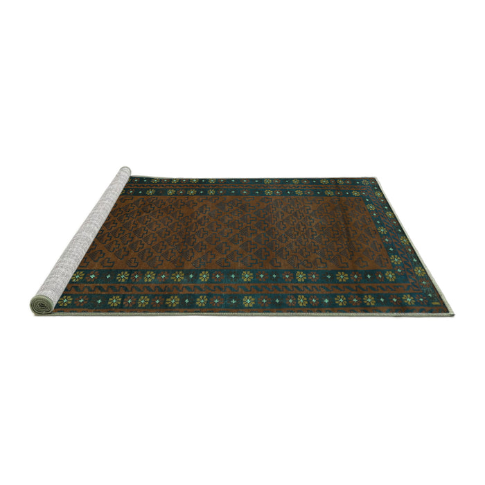 Sideview of Machine Washable Southwestern Turquoise Country Area Rugs, wshtr1774turq