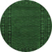 Round Machine Washable Southwestern Emerald Green Country Area Rugs, wshtr1774emgrn