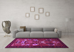 Machine Washable Persian Pink Traditional Rug in a Living Room, wshtr1775pnk