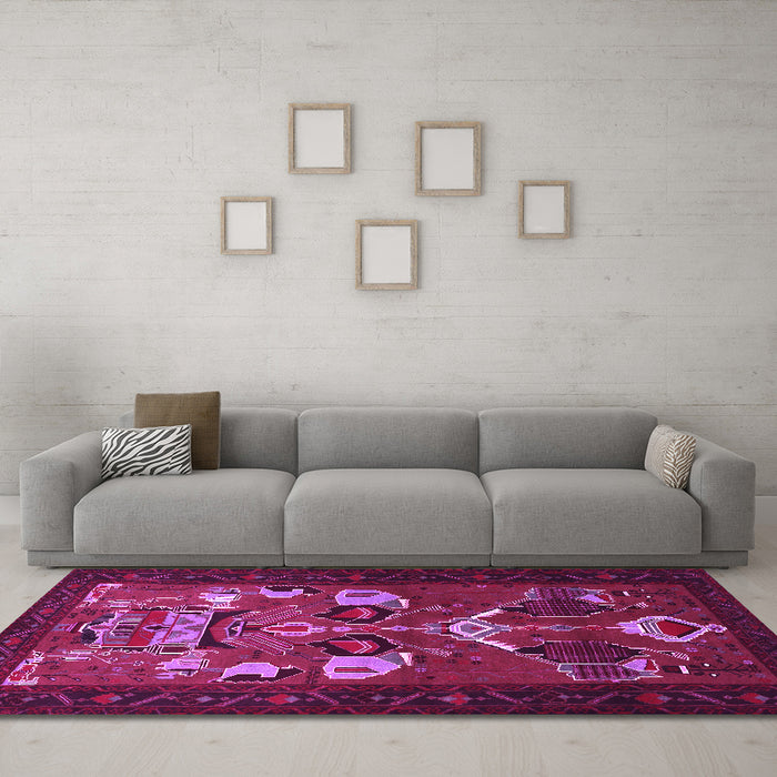 Machine Washable Persian Pink Traditional Rug in a Living Room, wshtr1775pnk