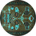 Round Machine Washable Persian Turquoise Traditional Area Rugs, wshtr1775turq