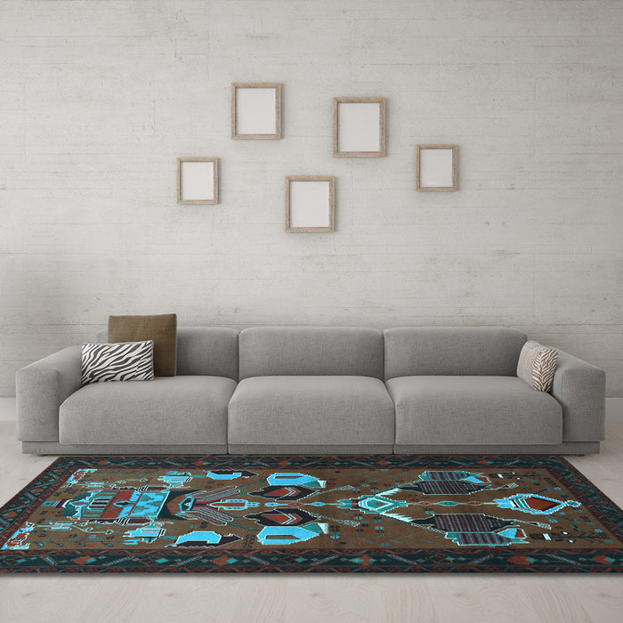 Machine Washable Persian Light Blue Traditional Rug in a Living Room, wshtr1775lblu