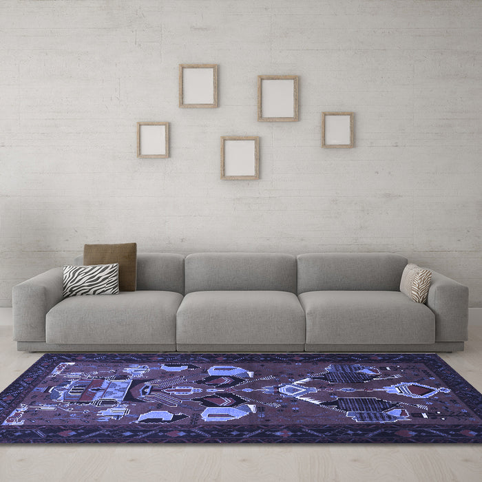 Machine Washable Persian Blue Traditional Rug in a Living Room, wshtr1775blu