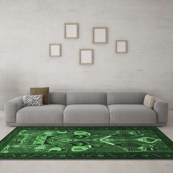 Machine Washable Persian Emerald Green Traditional Area Rugs in a Living Room,, wshtr1775emgrn