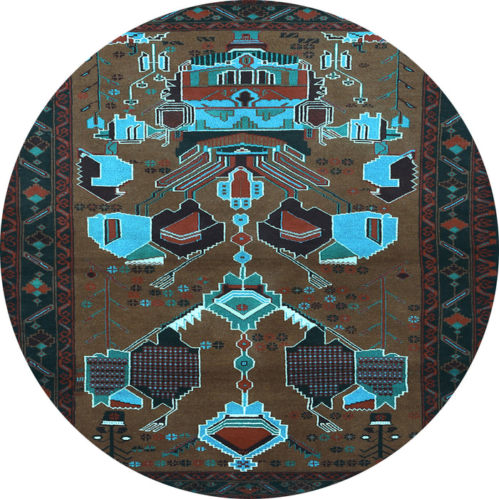 Round Machine Washable Persian Light Blue Traditional Rug, wshtr1775lblu