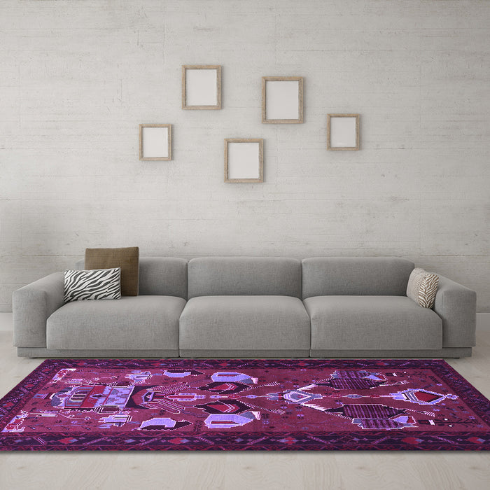 Machine Washable Persian Purple Traditional Area Rugs in a Living Room, wshtr1775pur