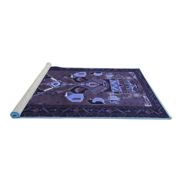 Sideview of Machine Washable Persian Blue Traditional Rug, wshtr1775blu
