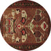 Round Persian Brown Traditional Rug, tr1775brn
