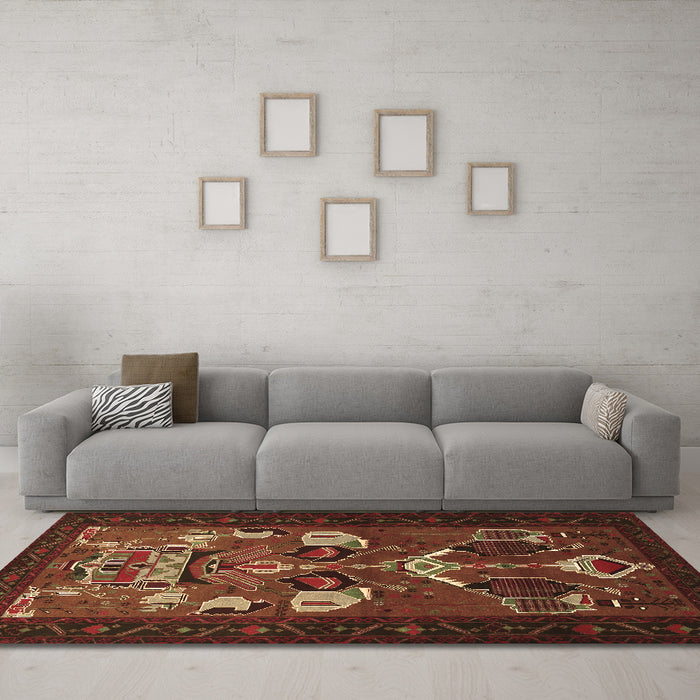 Machine Washable Persian Brown Traditional Rug in a Living Room,, wshtr1775brn