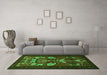 Machine Washable Persian Green Traditional Area Rugs in a Living Room,, wshtr1775grn