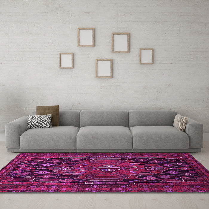 Machine Washable Persian Pink Traditional Rug in a Living Room, wshtr1776pnk