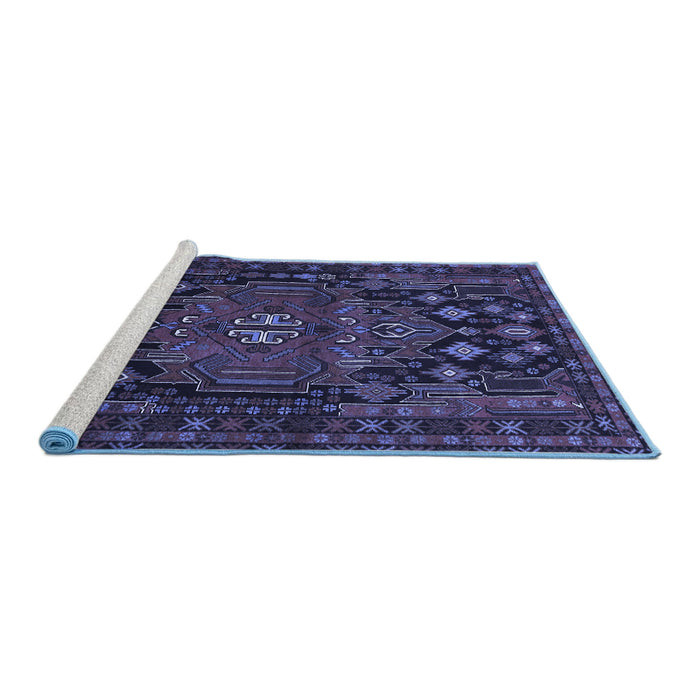 Sideview of Machine Washable Persian Blue Traditional Rug, wshtr1776blu