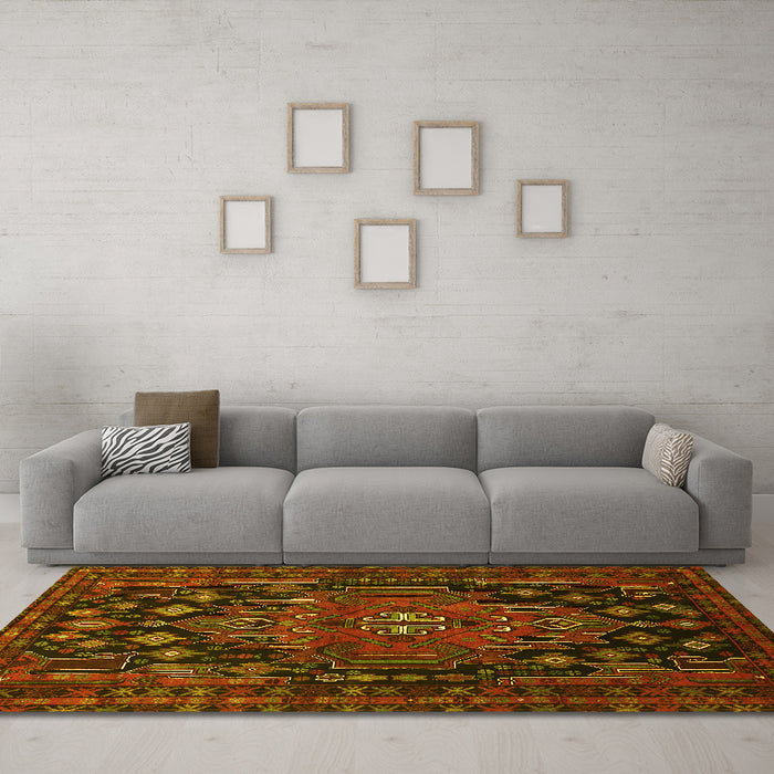 Machine Washable Persian Yellow Traditional Rug in a Living Room, wshtr1776yw
