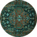 Round Machine Washable Persian Turquoise Traditional Area Rugs, wshtr1776turq