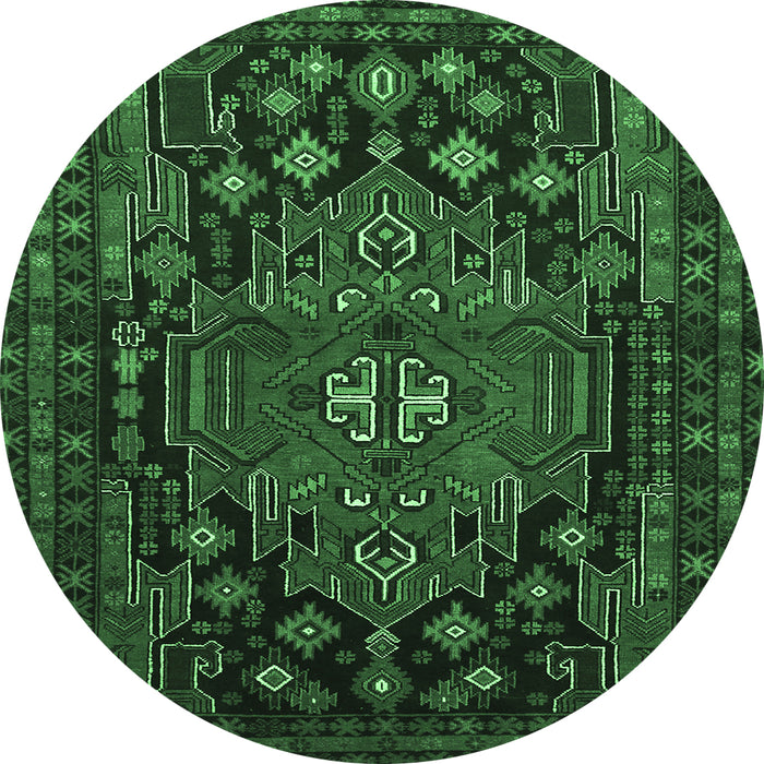Round Persian Emerald Green Traditional Rug, tr1776emgrn