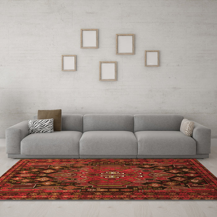 Machine Washable Persian Orange Traditional Area Rugs in a Living Room, wshtr1776org