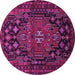 Round Machine Washable Persian Pink Traditional Rug, wshtr1776pnk