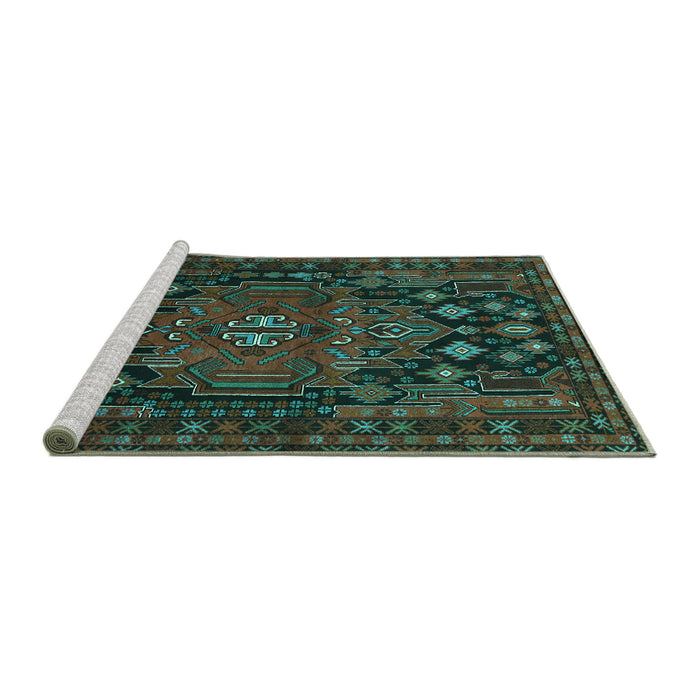 Sideview of Machine Washable Persian Turquoise Traditional Area Rugs, wshtr1776turq