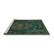 Sideview of Machine Washable Persian Turquoise Traditional Area Rugs, wshtr1776turq